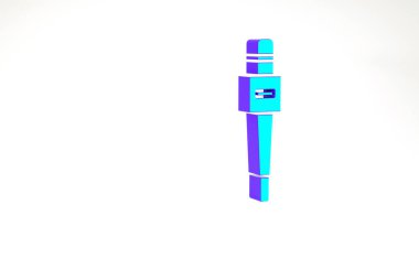 Turkuaz mikrofon simgesi beyaz arkaplanda izole edildi. Radyodaki mikrofondan. Sözcü işareti. Minimalizm kavramı. 3d illüstrasyon 3B canlandırma.