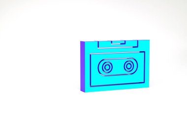 Turkuaz Retro ses kaset simgesi beyaz arkaplanda izole edildi. Minimalizm kavramı. 3d illüstrasyon 3B canlandırma.