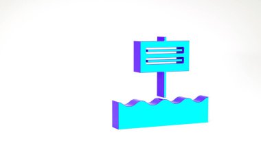 Turkuaz boş tahta tabela simgesi beyaz arkaplanda izole edildi. Minimalizm kavramı. 3d illüstrasyon 3B canlandırma.