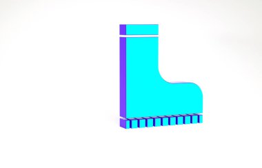 Turkuaz su geçirmez lastik bot simgesi beyaz arka planda izole edildi. Yağmurlu hava, balıkçılık, bahçe işleri için çizme. Minimalizm kavramı. 3d illüstrasyon 3B canlandırma.