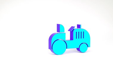 Turkuaz traktör simgesi beyaz arkaplanda izole edildi. Minimalizm kavramı. 3d illüstrasyon 3B canlandırma.