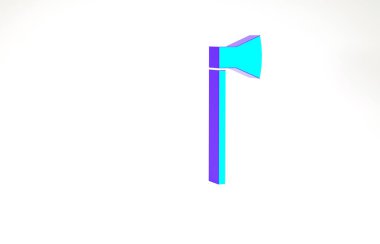 Turkuaz tahta balta simgesi beyaz arkaplanda izole edildi. Oduncu baltası. Minimalizm kavramı. 3d illüstrasyon 3B canlandırma.