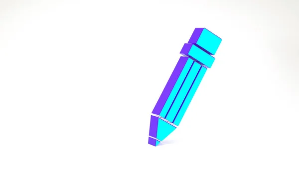 Crayon Turquoise Avec Icône Gomme Isolée Sur Fond Blanc Outils — Photo