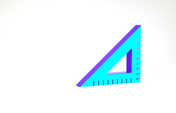 Icona Del Righello Triangolare Turchese Isolata Sfondo Bianco Simbolo Dritto — Foto Stock