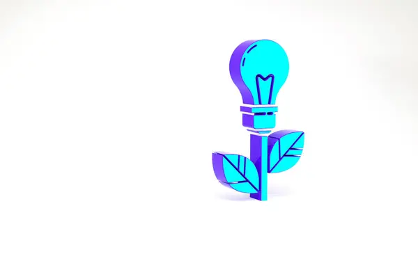 Turquoise Light Bulb Leaf Icon Isolated White Background Eco Energy — Stock Photo, Image