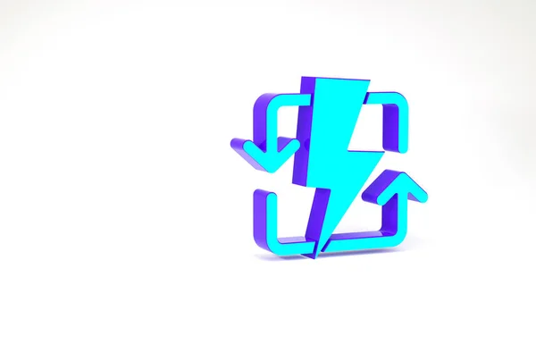 ターコイズ白色の背景に分離された充電アイコン 電気エネルギー記号 最小限の概念 3Dイラスト3Dレンダリング — ストック写真