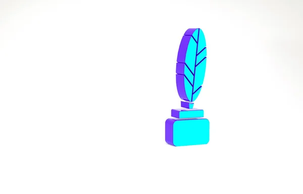 Turquoise Feather Inkwell Icon Isolated White Background Minimalism Concept Illustration — Stock Photo, Image