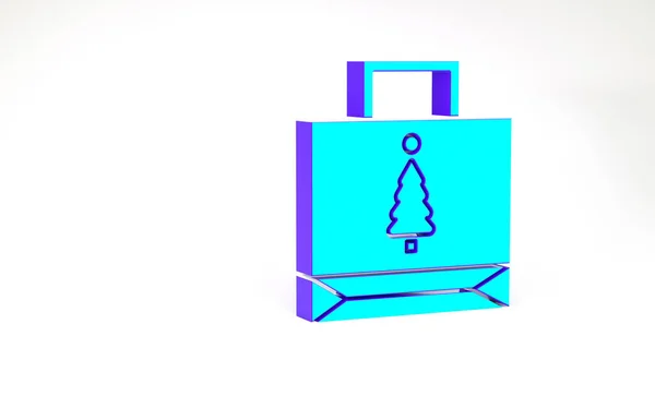 Turquoise Christmas Paper Shopping Bag Icon Isolated White Background Package — Stock Photo, Image
