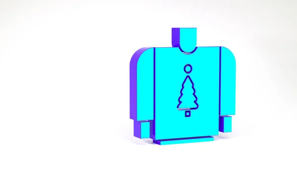 绿松石圣诞毛衣与挪威的装饰品和节日装饰图标隔离在白色背景 针织冬装 最低纲领的概念 3D渲染3D插图 — 图库照片