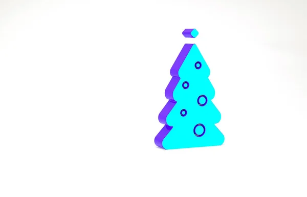 绿松石圣诞树与装饰图标隔离在白色背景 圣诞快乐 新年快乐 最低纲领的概念 3D渲染3D插图 — 图库照片