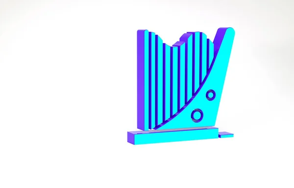 Ікона Бірюзової Арфи Ізольована Білому Тлі Класичний Музичний Інструмент Акустичний — стокове фото