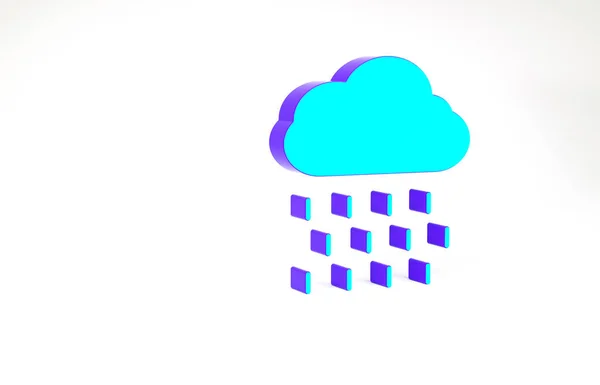 Türkisfarbene Wolke Mit Regensymbol Auf Weißem Hintergrund Regenwolken Mit Regentropfen — Stockfoto