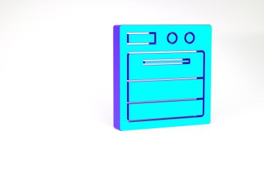 Turkuaz fırın simgesi beyaz arkaplanda izole edildi. Fırın tabelası. Minimalizm kavramı. 3d illüstrasyon 3B canlandırma.