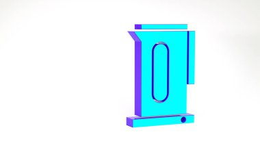 Beyaz arka planda izole edilmiş, sapı simgesi olan turkuaz çaydanlık. Çaydanlık ikonu. Minimalizm kavramı. 3d illüstrasyon 3B canlandırma.