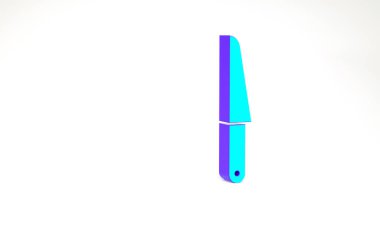 Turkuaz Bıçak simgesi beyaz arkaplanda izole edildi. Çatal bıçak sembolü. Minimalizm kavramı. 3d illüstrasyon 3B canlandırma.
