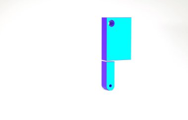 Turkuaz Et Helikopteri simgesi beyaz arkaplanda izole edildi. Et için mutfak bıçağı. Kasap bıçağı. Minimalizm kavramı. 3d illüstrasyon 3B canlandırma.