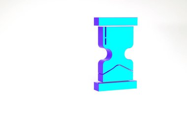 Turkuaz Eski kum saati, beyaz arka planda izole edilmiş kum ikonu. Kum saati işareti. İş ve zaman yönetimi kavramı. Minimalizm kavramı. 3d illüstrasyon 3B canlandırma.