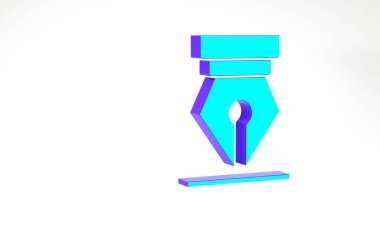 Turkuaz dolmakalem ucu simgesi beyaz arkaplanda izole edildi. Kalem aleti işareti. Minimalizm kavramı. 3d illüstrasyon 3B canlandırma.