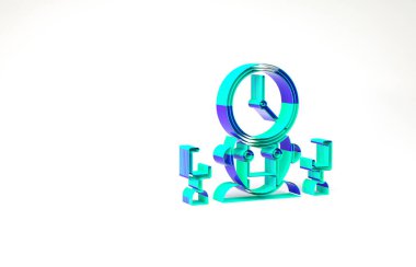 Turkuaz Robot ve dijital zaman yöneticisi simgesi beyaz arkaplanda izole edildi. Zaman yönetimi yardımı, iş akışı optimizasyonu yardımı. Minimalizm kavramı. 3d illüstrasyon 3B canlandırma.