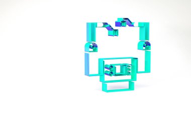 Turkuaz Assembly hat simgesi beyaz arkaplanda izole edildi. Otomatik üretim taşıyıcısı. Robot endüstrisi konsepti. Minimalizm kavramı. 3d illüstrasyon 3B canlandırma.