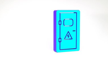 Turkuaz elektrik kabinesi simgesi beyaz arkaplanda izole edildi. Minimalizm kavramı. 3d illüstrasyon 3B canlandırma.