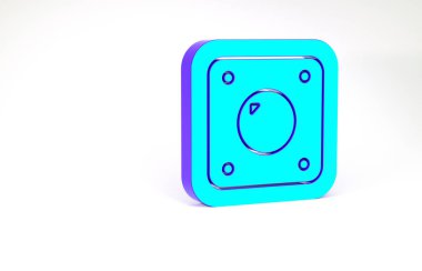 Turkuaz elektrik düğmesi simgesi beyaz arkaplanda izole edildi. Açık ve kapalı simgesi. Loş ışık düğmesi işareti. Enerji tasarrufu kavramı. Minimalizm kavramı. 3d illüstrasyon 3B canlandırma.