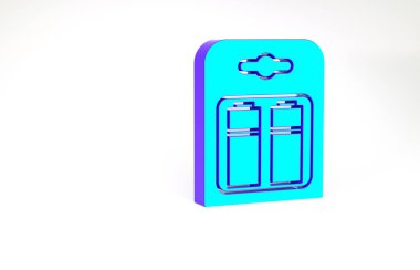Turkuaz Batarya beyaz arka planda izole edildi. Şimşek sembolü. Minimalizm kavramı. 3d illüstrasyon 3B canlandırma.
