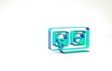 Turkuaz elektrik çıkış simgesi beyaz arkaplanda izole edildi. Elektrik prizi. Rosette sembolü. Minimalizm kavramı. 3d illüstrasyon 3B canlandırma.