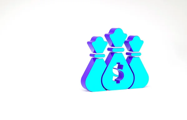 绿松石钱袋图标孤立在白色背景 美元或美元符号 现金银行货币标志 最低纲领的概念 3D渲染3D插图 — 图库照片