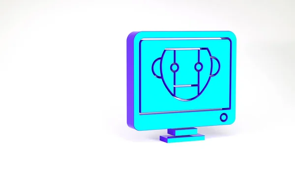 Turquoise Bot Pictogram Geïsoleerd Witte Achtergrond Computermonitor Robot Icoon Minimalisme — Stockfoto