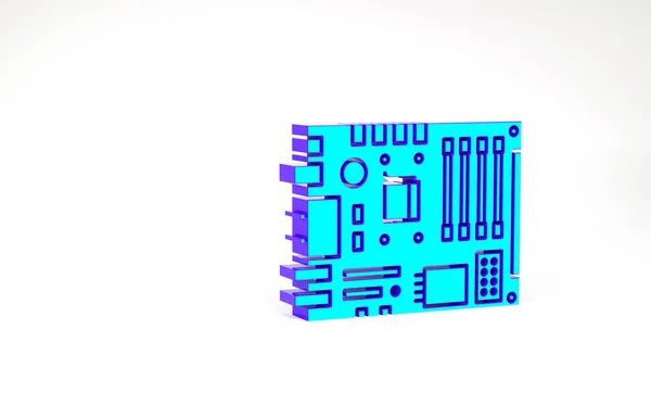 ターコイズ電子計算機コンポーネントマザーボードのデジタルチップは 白い背景に隔離された科学アイコンを統合しました 回路基板 最小限の概念 3Dイラスト3Dレンダリング — ストック写真