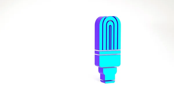 绿松石Led灯泡图标隔离在白色背景 经济型Led照明灯泡 节能灯 最低纲领的概念 3D渲染3D插图 — 图库照片