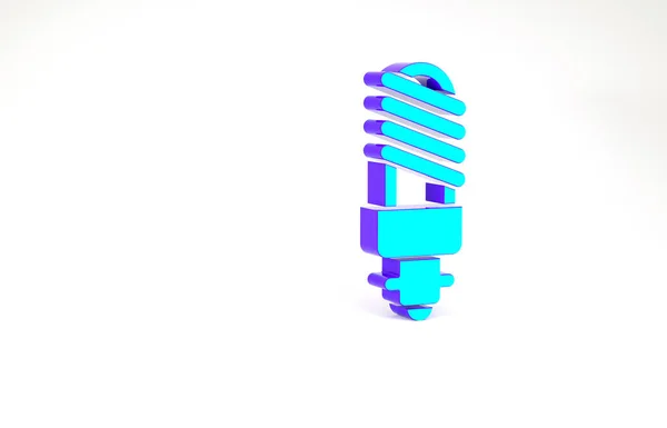 ターコイズLed電球のアイコンは 白い背景に隔離されています 経済的なLed照明電球 エネルギーランプを節約 最小限の概念 3Dイラスト3Dレンダリング — ストック写真