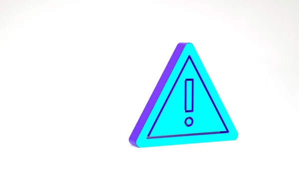 在白色背景上孤立的三角形图标中的绿松石感叹号 危险警告标志 危险警告重要标志 最低纲领的概念 3D渲染3D插图 — 图库照片