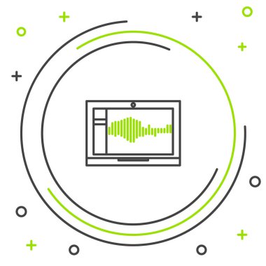 Çizgi Ses ya da ses kaydedici ya da dizüstü bilgisayar simgesindeki düzenleyici yazılım beyaz arkaplanda izole edildi. Renkli taslak konsepti. Vektör.