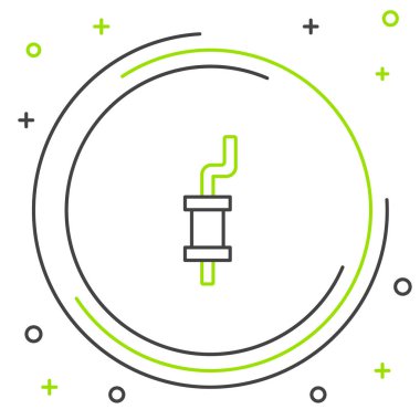 Çizgi Araba susturucusu simgesi beyaz arkaplanda izole edildi. Egzoz borusu. Renkli taslak konsepti. Vektör.