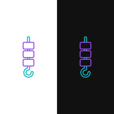 Izgara şiş kebap, beyaz ve siyah arka planda izole edilmiş şiş çubuk ikonu. Şiş çubukta et kebabı. Izgara etle piknik. Renkli taslak konsepti. Vektör.