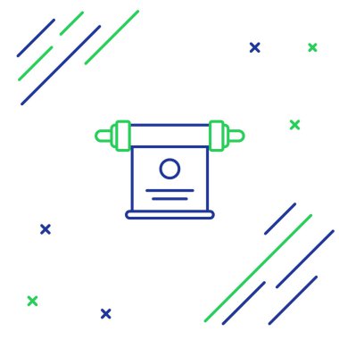 Çizgi Sihirli kaydırma simgesi beyaz arkaplanda izole edildi. Karar, kağıt, parşömen, parşömen ikonu. Renkli taslak konsepti. Vektör.