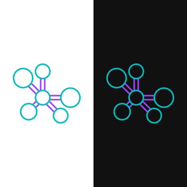Molekül simgesi beyaz ve siyah arkaplanda izole edildi. Kimya moleküllerinin yapısı, fen öğretmenlerinin yenilikçi eğitim posteri. Renkli taslak konsepti. Vektör.