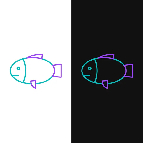 线条鱼图标孤立在白色和黑色的背景 五彩缤纷的概念 — 图库矢量图片