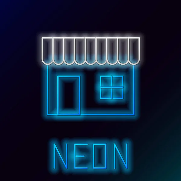 Glödande Neon Line Shopping Byggnad Eller Marknadsbutik Ikon Isolerad Svart — Stock vektor