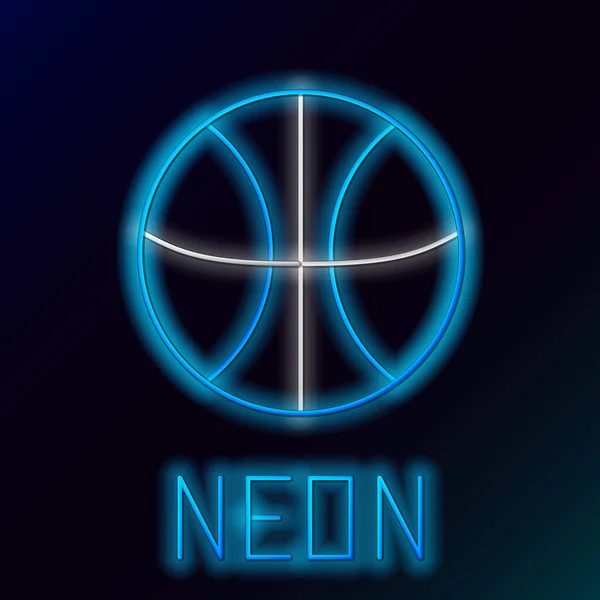 Glödande Neon Linje Basket Bollen Ikon Isolerad Svart Bakgrund Sport — Stock vektor