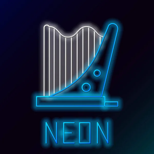 Linha Néon Brilhante Ícone Harp Isolado Fundo Preto Instrumento Música — Vetor de Stock
