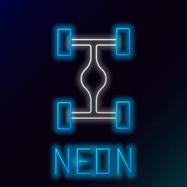 Glödande Neon Line Chassi Bil Ikon Isolerad Svart Bakgrund Färgstarkt — Stock vektor