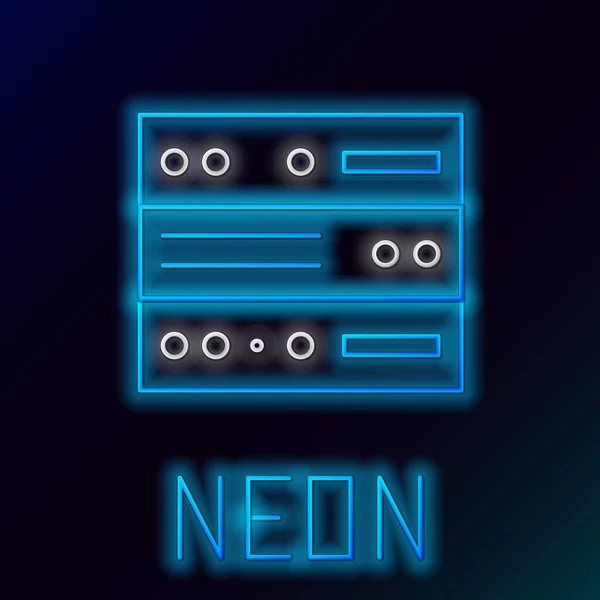 Glowing Neon Line Server Data Web Hosting Icon Isolated Black — 스톡 벡터