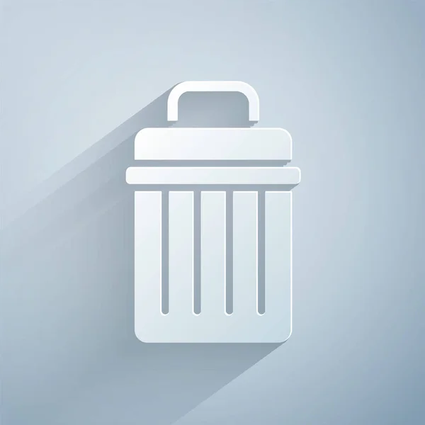 Paper Cut Trash Can Icon Isolated Grey Background Garbage Bin — Stock Vector