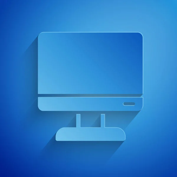 Cięcie Papieru Ikona Ekranu Komputera Izolowana Niebieskim Tle Urządzenie Elektroniczne — Wektor stockowy