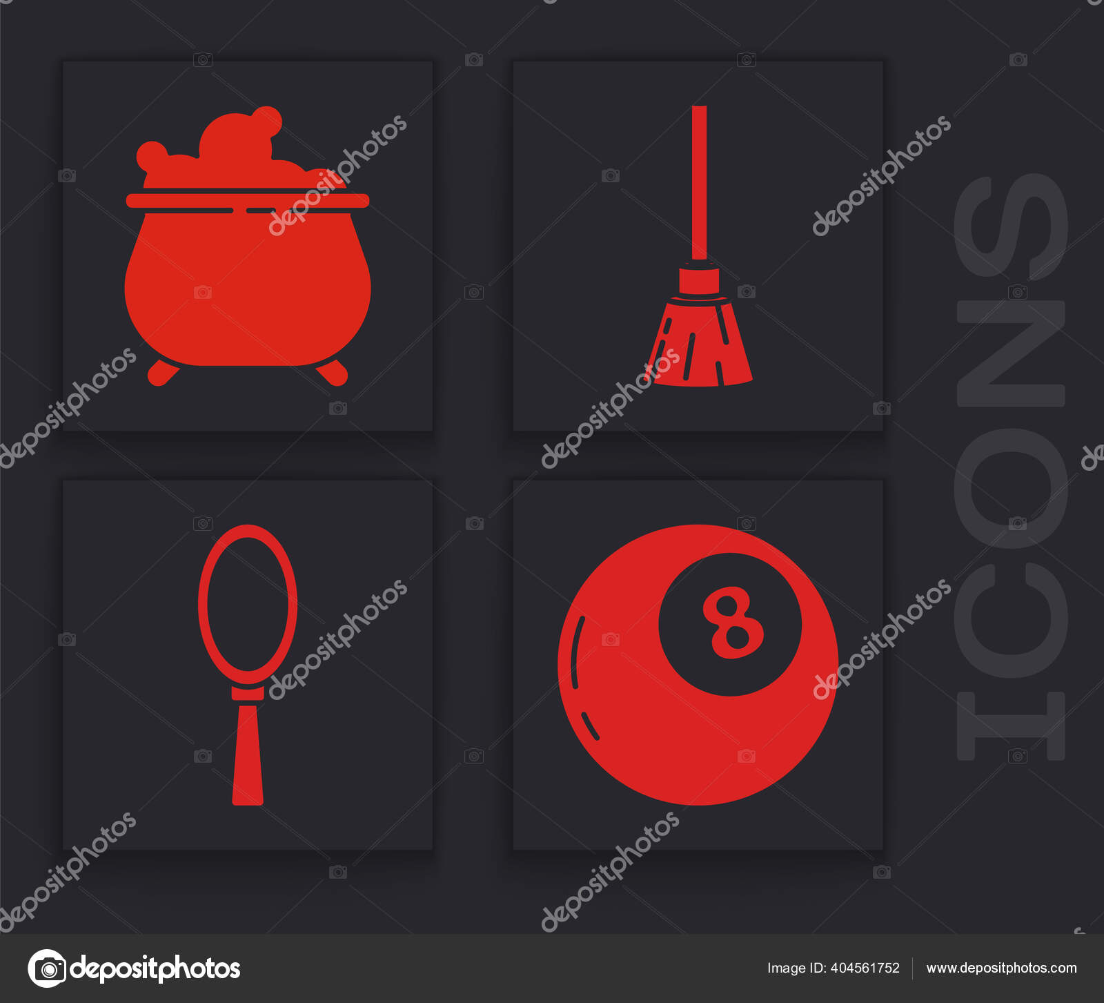 Set Zauberkugel Der Vorhersagen Hexenkessel Hexenbesen Und Magisches Handspiegel Symbol Vektorgrafik Lizenzfreie Grafiken C Vectoroksana 404561752 Depositphotos