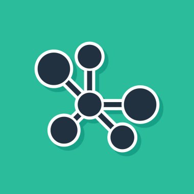 Mavi Molekül simgesi yeşil arkaplanda izole edildi. Kimya moleküllerinin yapısı, fen öğretmenlerinin yenilikçi eğitim posteri. Vektör.