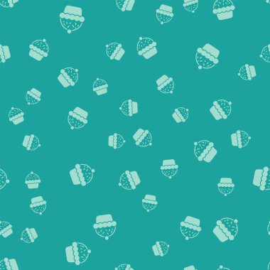 Yeşil Cupcake simgesi yeşil arkaplanda izole edilmiş kusursuz desen. Vektör.